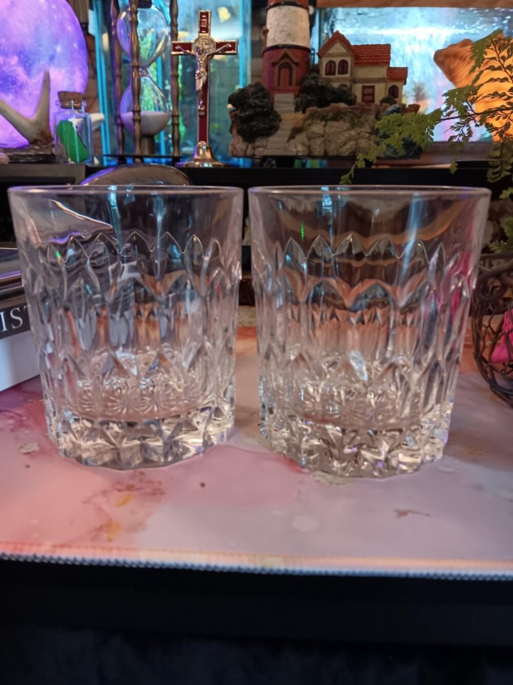 Vintage Crystal Old Fashioned Glasses SET OF TWO GORGEOUS !